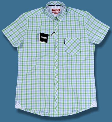 Lambretta Penny Collar Button Down Check SS Shirt Green Preview